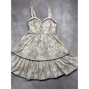 Hot‎ Topic Map Print Dress Small Ruffle Sweetheart Cottagecore Steampunk Pockets